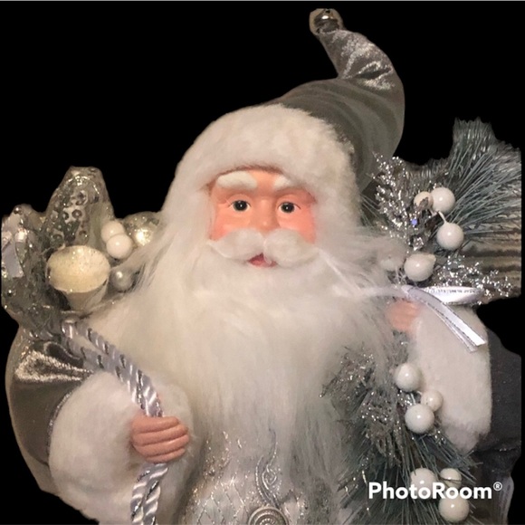 Christmas Stunning Silver Santa 20” Tall NWT Metallic Threads Realistic - Picture 6 of 10